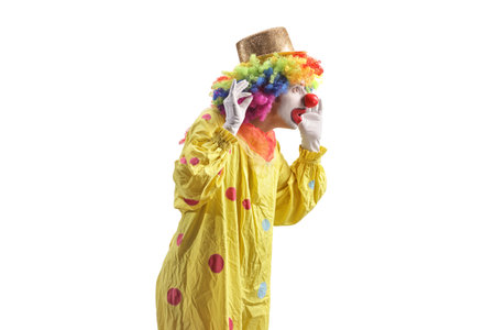 Clown in a yellow costume isolated on white backgroundの写真素材
