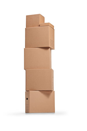 Pile of cardboard boxes isolated on white background