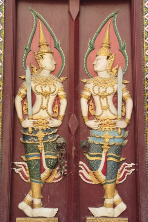 Angel art image temple doors Thaiの写真素材