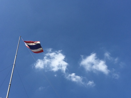 Thailand national flag with sky backgrounds.の素材