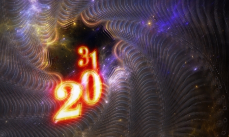 Illustration depicting year 2013 arriving  from mysterious deep space tunnelの写真素材