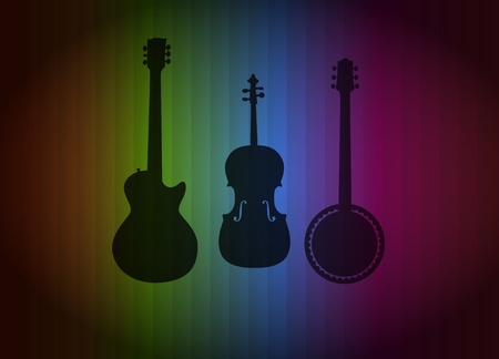 String instruments silhouettes on color background 