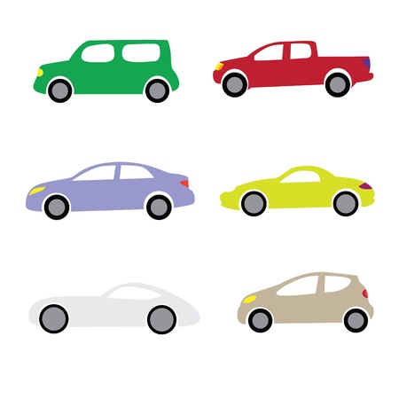 Colorful various cartoon cars isolated on white background.のイラスト素材