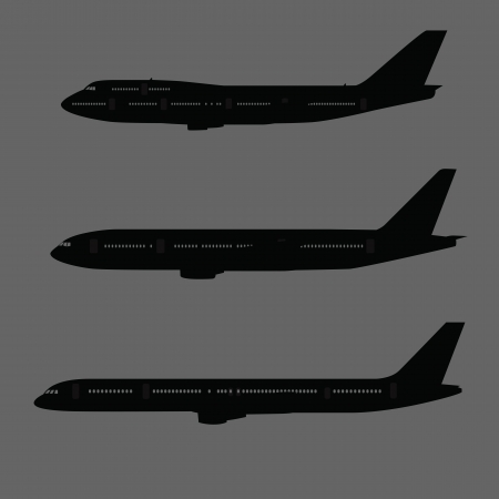 Aircraft silhouettes, black and grey isolated on white background.のイラスト素材
