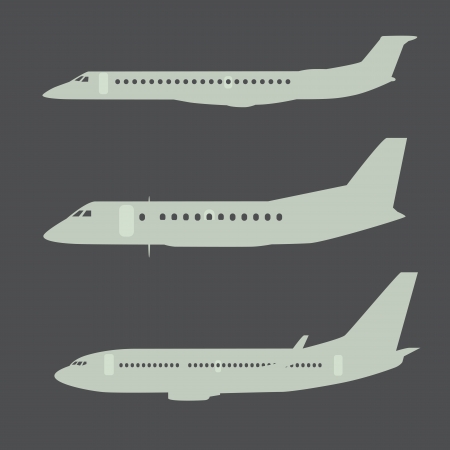 Aircraft silhouettes, black and grey isolated on white background.のイラスト素材