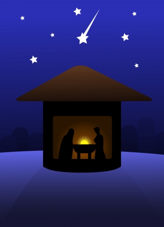 Nativity silent night scene.  illustration.のイラスト素材