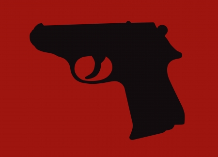 Hand gun silhouette isolated on red background.のイラスト素材