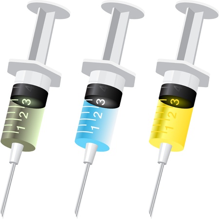Medical syringe three colors isolated on gradient background.のイラスト素材