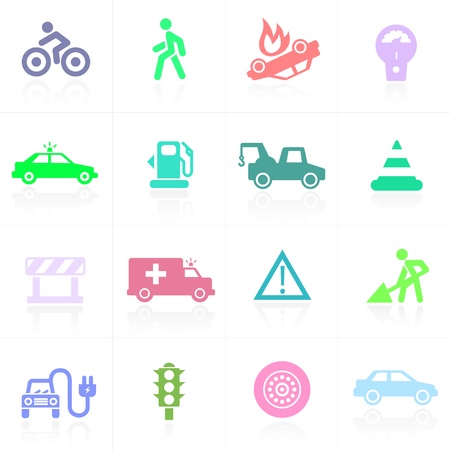 Traffic icons colored on white background. All graphic elements grouped for convenience on separate layers.のイラスト素材
