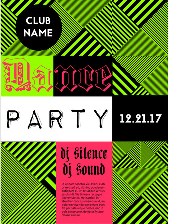 Geometric yellow music party poster with colorful graphic elements.のイラスト素材