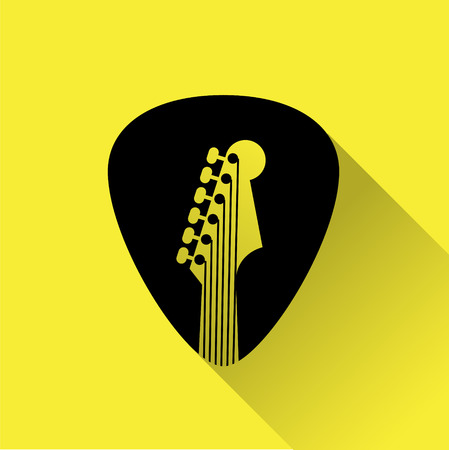 Guitar Pick flat design icon for web, black on yellow with shadow.のイラスト素材