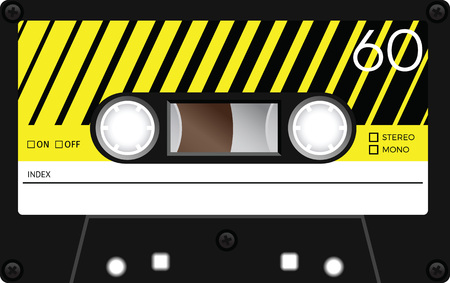 Retro plastic audio cassette, music cassette, cassette tape. Isolated on white background. Realistic illustration of old technology. Vintage tape.のイラスト素材