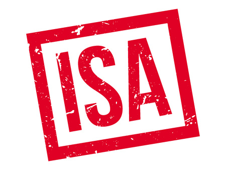 ISA rubber stamp on white. Print, impress, overprint. Individual Savings Account label. Bank account, financial instrument with interest rate. Good for family investment.のイラスト素材