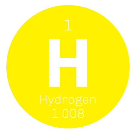 Hydrogen chemical element. The lightest element on the periodic table. Colored icon with atomic number and atomic weight. Chemical element of periodic table.のイラスト素材