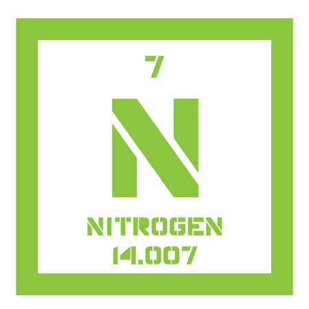 Nitrogen chemical element. Common element in the universe. Colored icon with atomic number and atomic weight. Chemical element of periodic table.のイラスト素材
