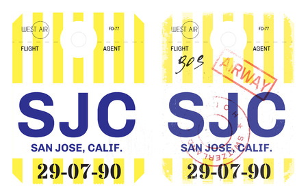 Vintage Luggage Tag clean and worn out grungy. Real looking airport luggage tag in two graphic styles.のイラスト素材