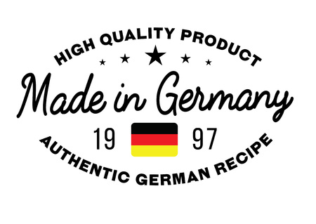 Made in Germany stamp with text and flag. A product seal, rubber stamp of quality. Sign of unique national product.のイラスト素材