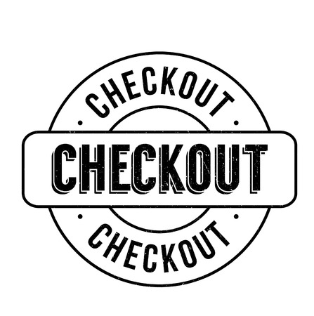 Checkout rubber stamp, distorted sign. Used, vintage look. Stylish design with dust scratches. Grunge effects can be easily removed for a clean, crisp look.のイラスト素材