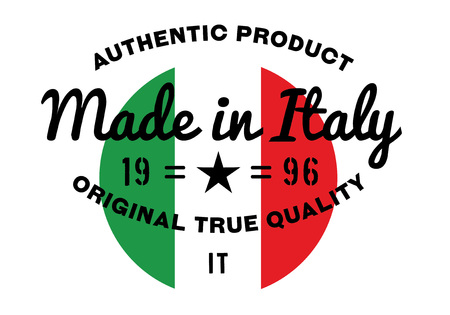 Made in Italy stamp with text and flag. A product seal, rubber stamp of quality. Sign of unique national product.のイラスト素材