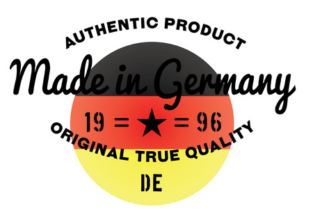 Made in Germany stamp with text and flag. A product seal, rubber stamp of quality. Sign of unique national product.のイラスト素材