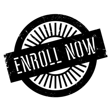 Enroll now stamp. Grunge design with dust scratches. Effects can be easily removed for a clean, crisp look. Color is easily changed.のイラスト素材