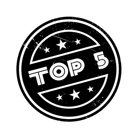 Top 5 rubber stamp. Grunge design with dust scratches. Effects can be easily removed for a clean, crisp look. Color is easily changed.のイラスト素材