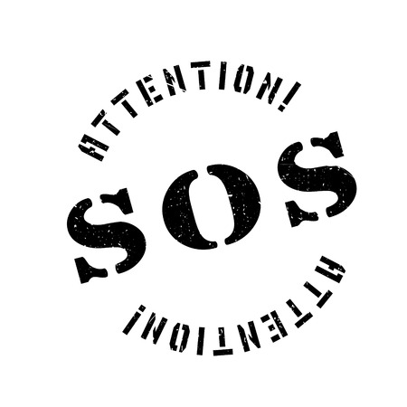 Sos rubber stamp. Grunge design with dust scratches. Effects can be easily removed for a clean, crisp look. Color is easily changed.のイラスト素材
