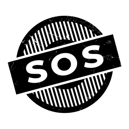 Sos rubber stamp. Grunge design with dust scratches. Effects can be easily removed for a clean, crisp look. Color is easily changed.のイラスト素材