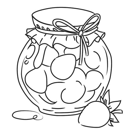 Cartoon image of jar of strawberry jam. An artistic freehand picture.のイラスト素材
