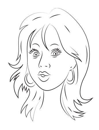Cartoon image of female face. An artistic freehand picture.のイラスト素材