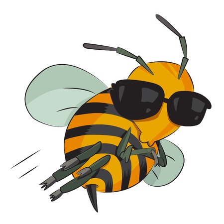 Cartoon image of bee wearing sunglasses. An artistic freehand picture.のイラスト素材