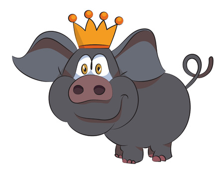 Cartoon image of crowned pig. An artistic freehand picture.のイラスト素材