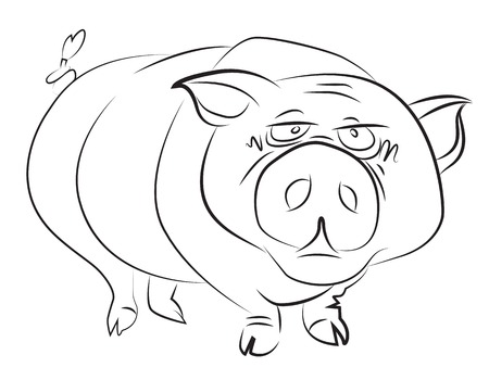 Cartoon image of huge pig. An artistic freehand picture.のイラスト素材