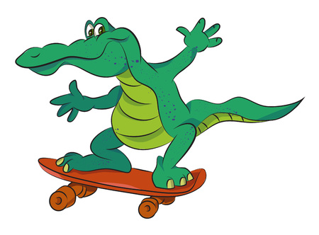 Cartoon image of amazing skateboarding alligator. An artistic freehand picture.のイラスト素材