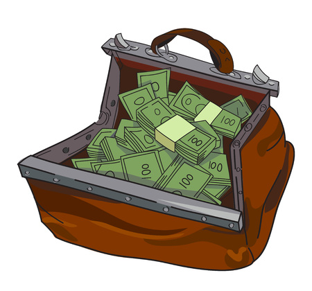 Cartoon image of huge bag of money. An artistic freehand picture.のイラスト素材