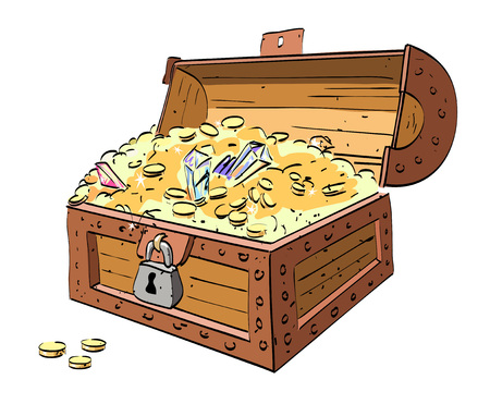 Cartoon image of treasure chest. An artistic freehand picture.のイラスト素材