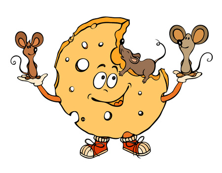Cartoon image of mice with cheese. An artistic freehand picture.のイラスト素材