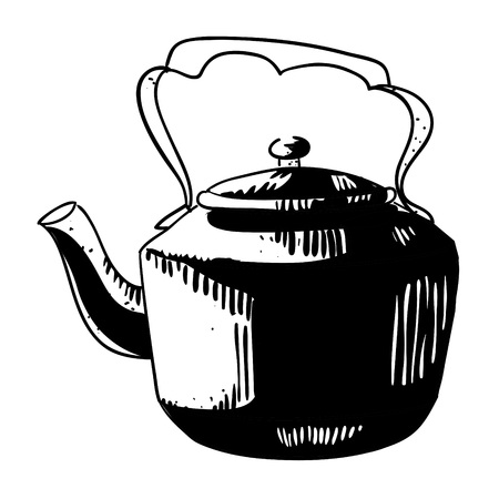 Cartoon image of old black kettleのイラスト素材