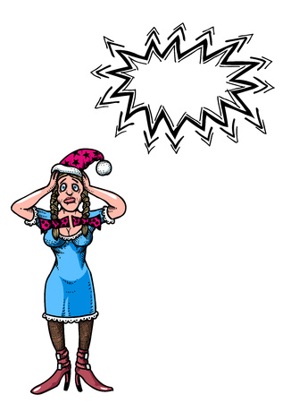 stressed woman wearing santa hat-100のイラスト素材