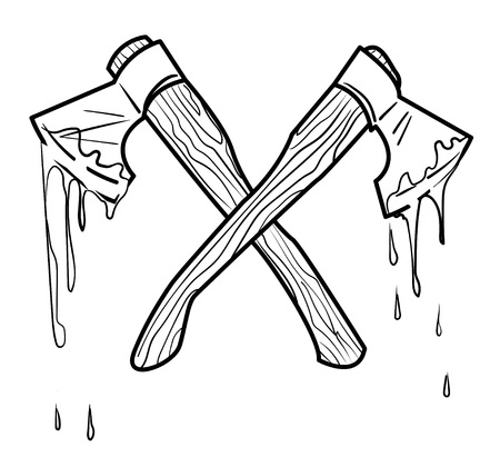 Cartoon image of bloody axe. An artistic freehand picture.のイラスト素材