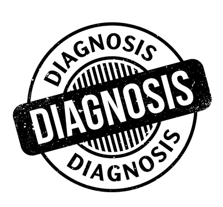 Diagnosis rubber stamp. Grunge design with dust scratches. Effects can be easily removed for a clean, crisp look. Color is easily changed.のイラスト素材