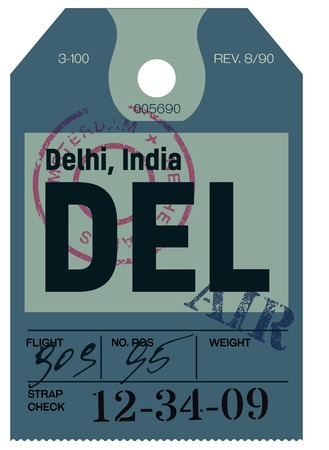 Delhi airline tag design. Realistic looking buggage tag.のイラスト素材