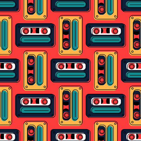 Cassette tapes retro seamless pattern. Authentic design for digital and print media.のイラスト素材