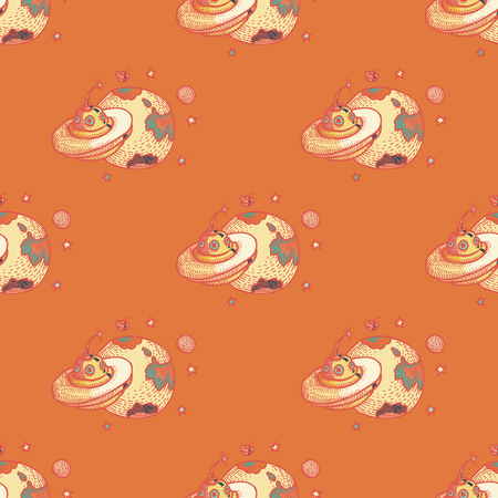 UFO seamless pattern. Cartoon style pattern design.のイラスト素材