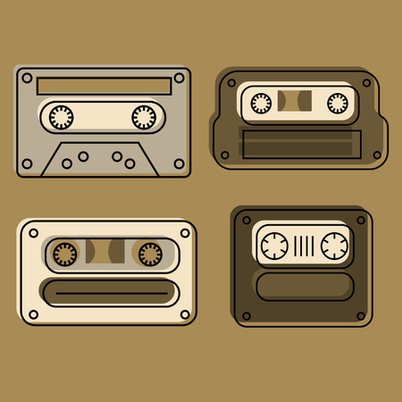 Retro feel audio cassettes set, Authentic design illustration.のイラスト素材