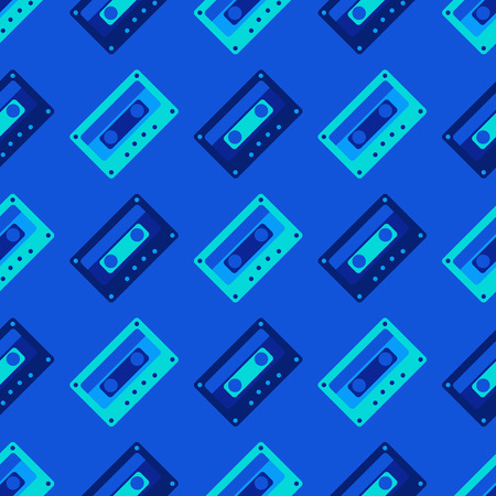 Cassette tapes floating seamless pattern. Authentic design for digital and print media.のイラスト素材