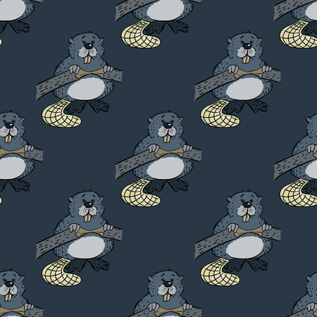 Funny beaver seamless pattern. Original design for print or digital media.のイラスト素材