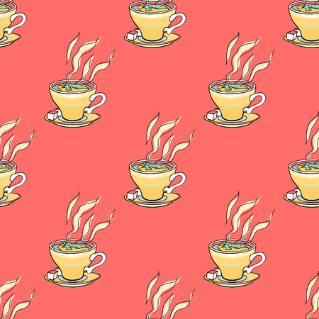 Coffee mug seamless pattern. Original design for print or digital media.のイラスト素材