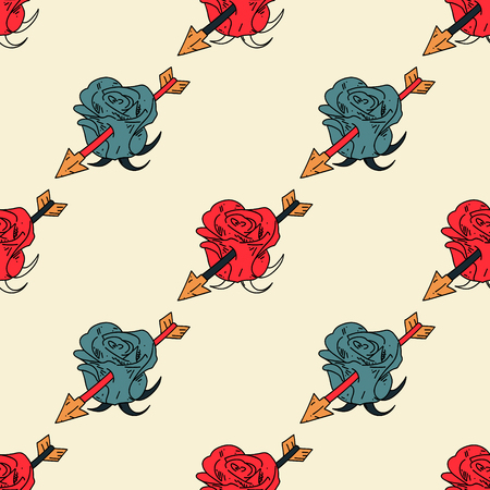 Flower hit by arrow seamless pattern. Original design for print or digital media. Vector illustration.のイラスト素材