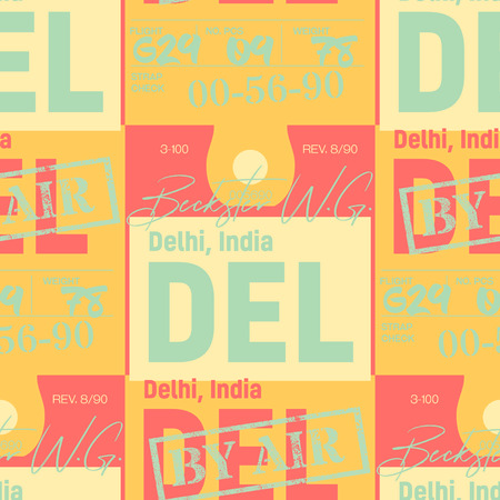 Delhi airport tag seamless pattern. Original design for print or digital media.のイラスト素材